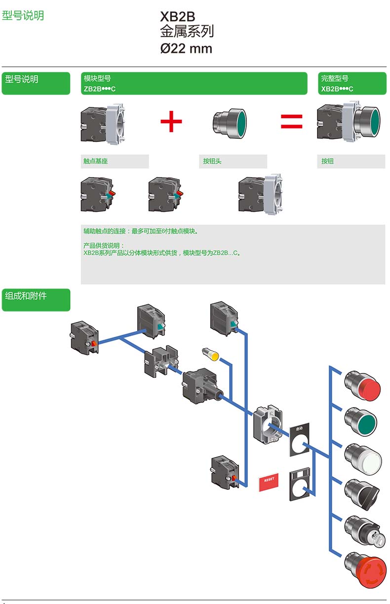 施耐德國(guó)產(chǎn)平頭按鈕指示燈XB2B系列型號(hào)說(shuō)明